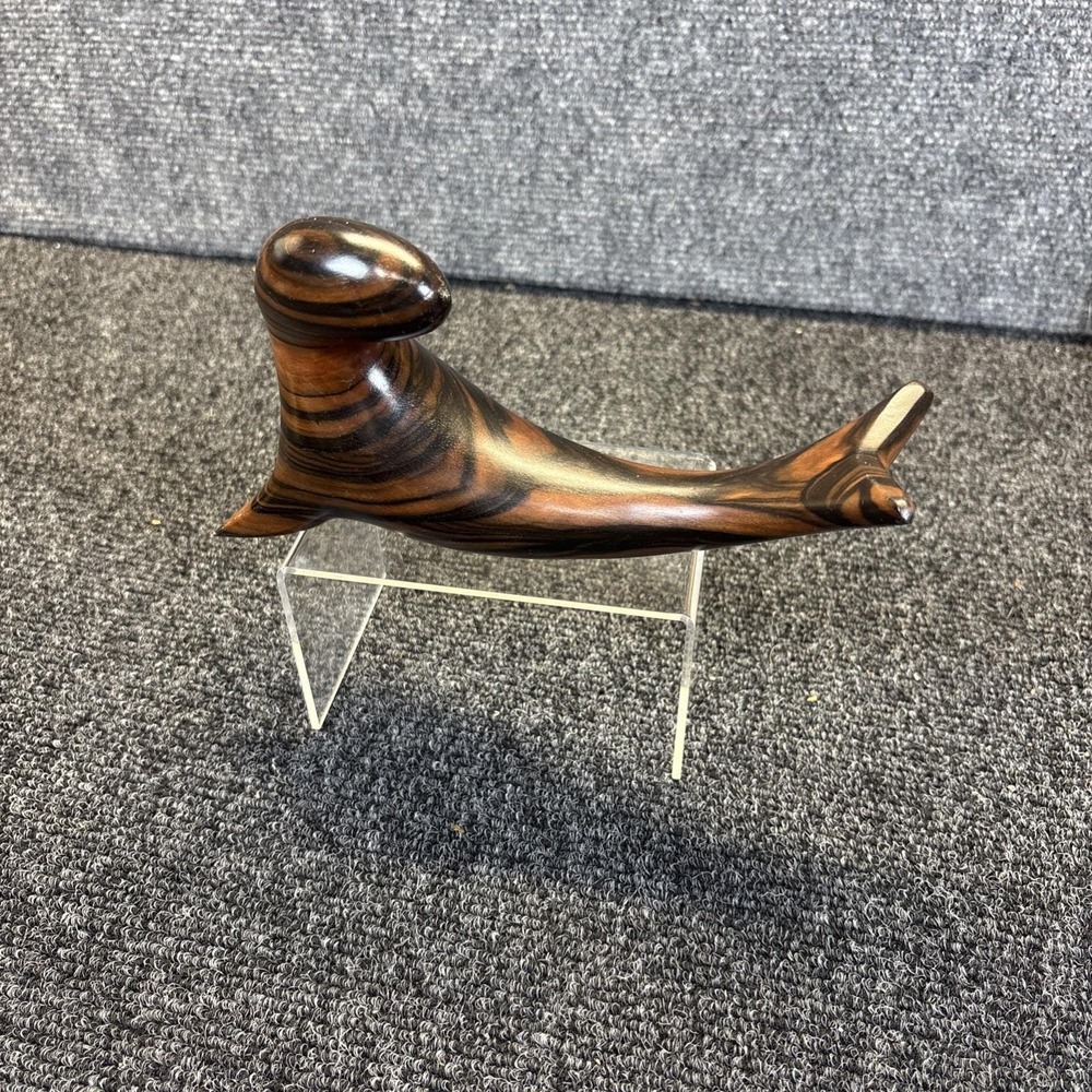 Vtg~Macassar Ebony Carved Wood Sea Lion Statue~1960s